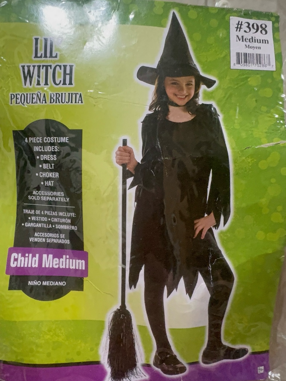 Lil' Witch Halloween Costume Child Medium 8-10 Black Gothic 4-Piece Amscan